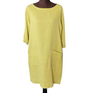 Eileen Fisher Women Shift Dress Olive Green Size S Organic Cotton Pockets